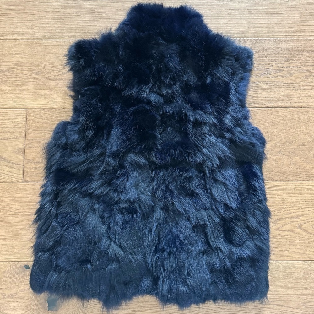 Adrienne Landau Rabbit & Fox Fur Dyed Vest - Midnight Blue - Size S - Like New - Picture 7 of 12